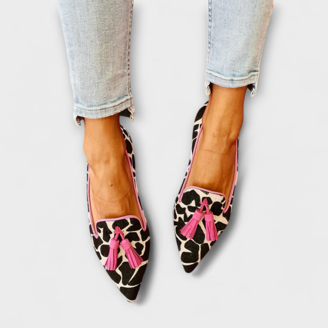 Loretta™ | Verspielte Fransen-Loafers mit Animal-Print