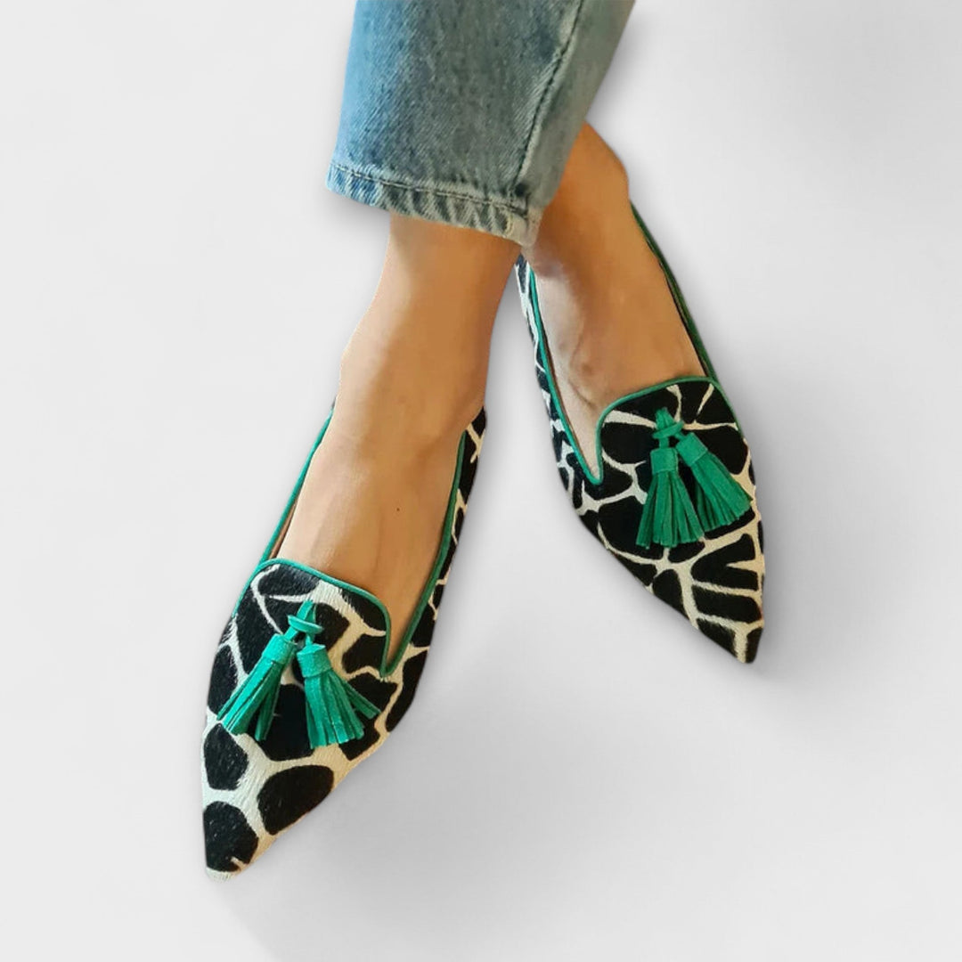 Loretta™ | Verspielte Fransen-Loafers mit Animal-Print