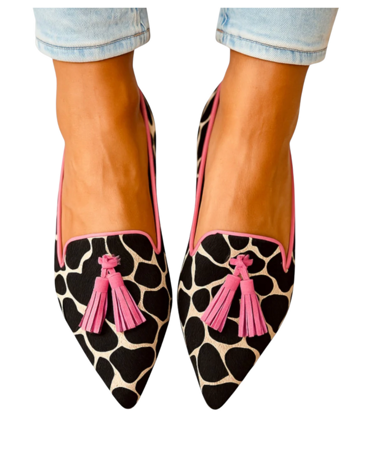 Loretta™ | Verspielte Fransen-Loafers mit Animal-Print