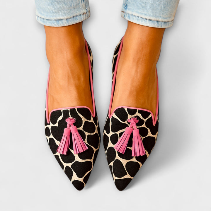 Loretta™ | Verspielte Fransen-Loafers mit Animal-Print