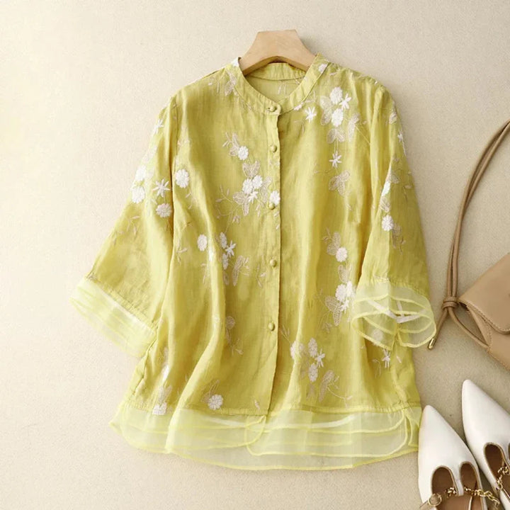 Theresia™ | Bestickte Bluse aus Leinen und Baumwolle