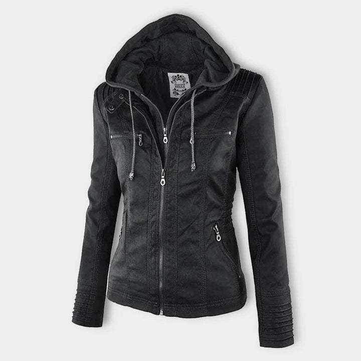 Pia™ | Moderne Lederjacke mit Kapuze