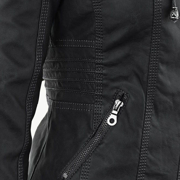 Pia™ | Moderne Lederjacke mit Kapuze
