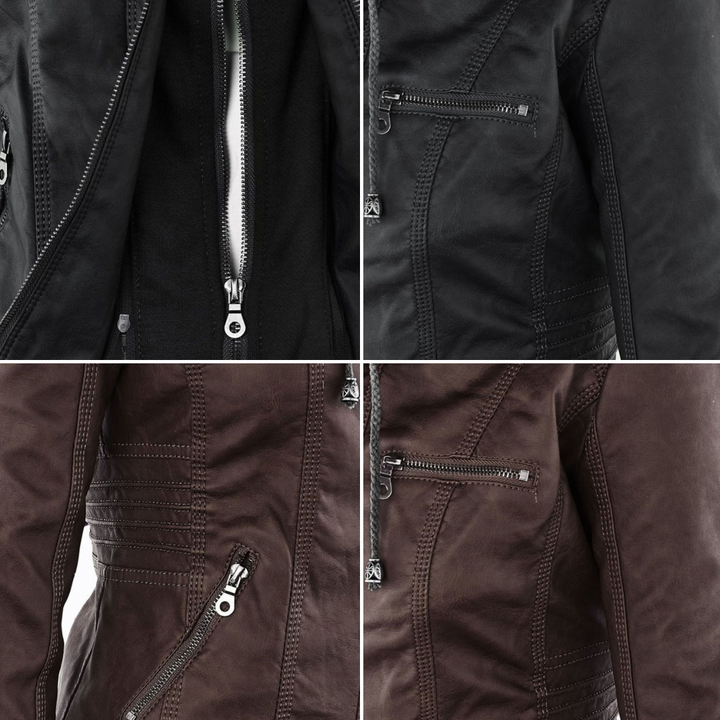 Pia™ | Moderne Lederjacke mit Kapuze