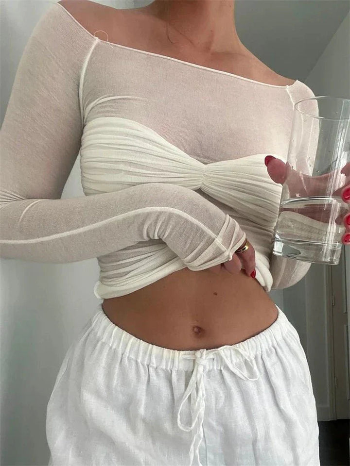 Sara™ | Mesh durchsichtiges schulterfreies Oberteil